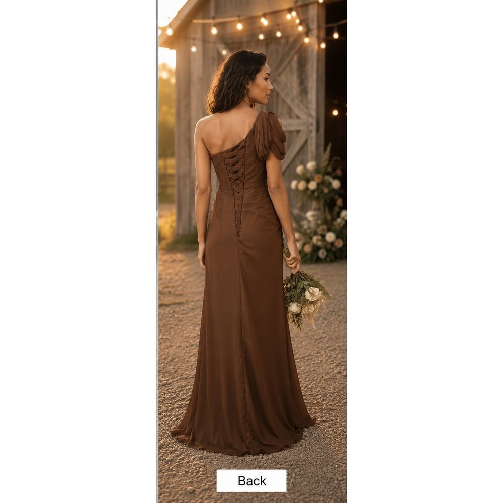Elegant One Shoulder Corset Formal Gala Gown Size 4 Chocolate Brown RYANTH NWT - Picture 3 of 11